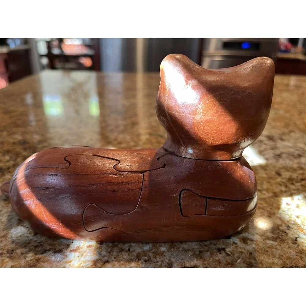 Vintage Wooden Cat Puzzle 3D Figure Numerous Pieces Great Details 7